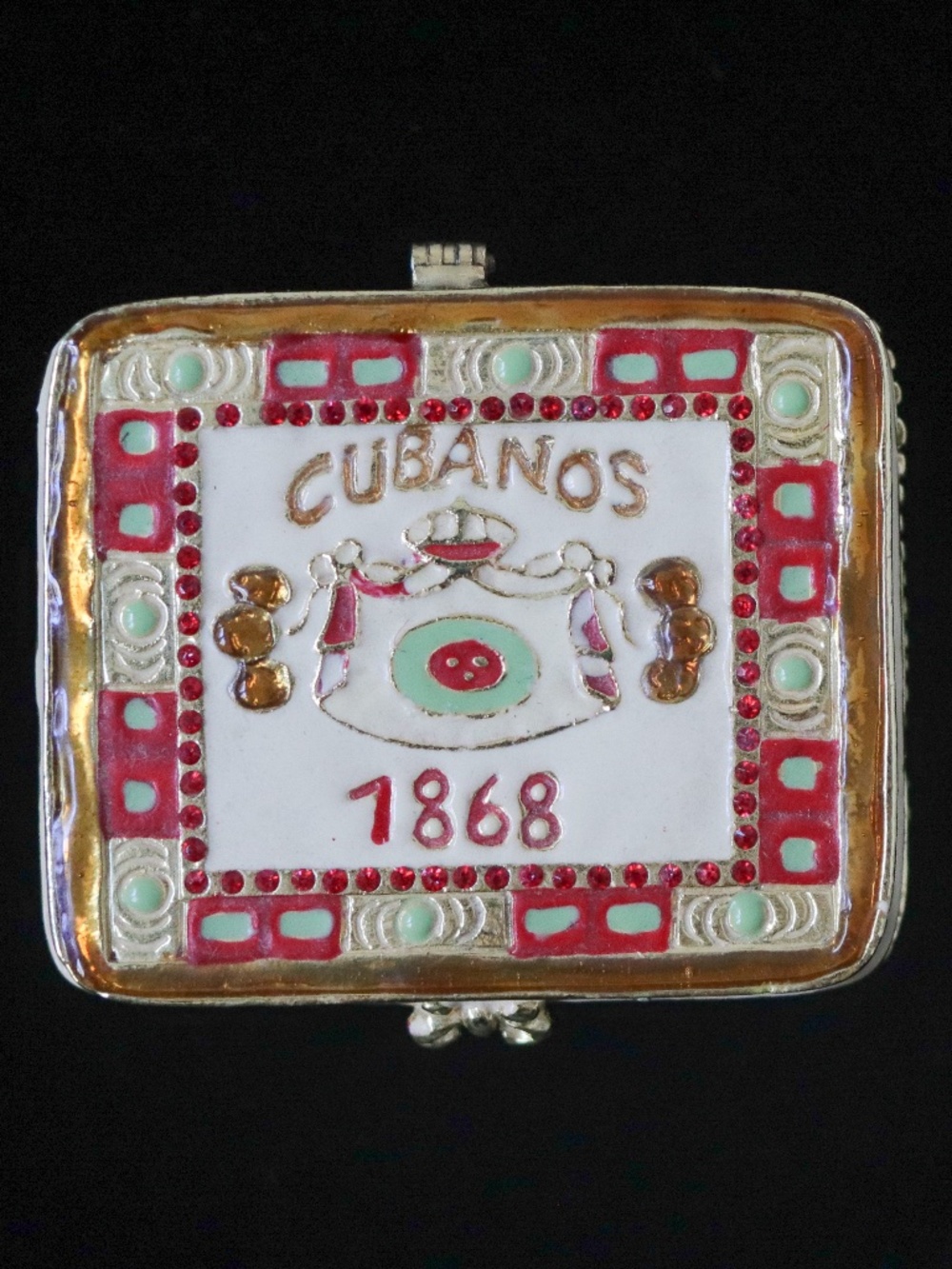 Work of Art Cubanos 1868 Enamel Rhinestone Cigar Trinket Box